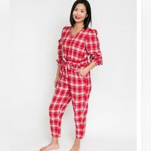 Smash + Tess Remy Henley Romper Size L in Red Plaid
